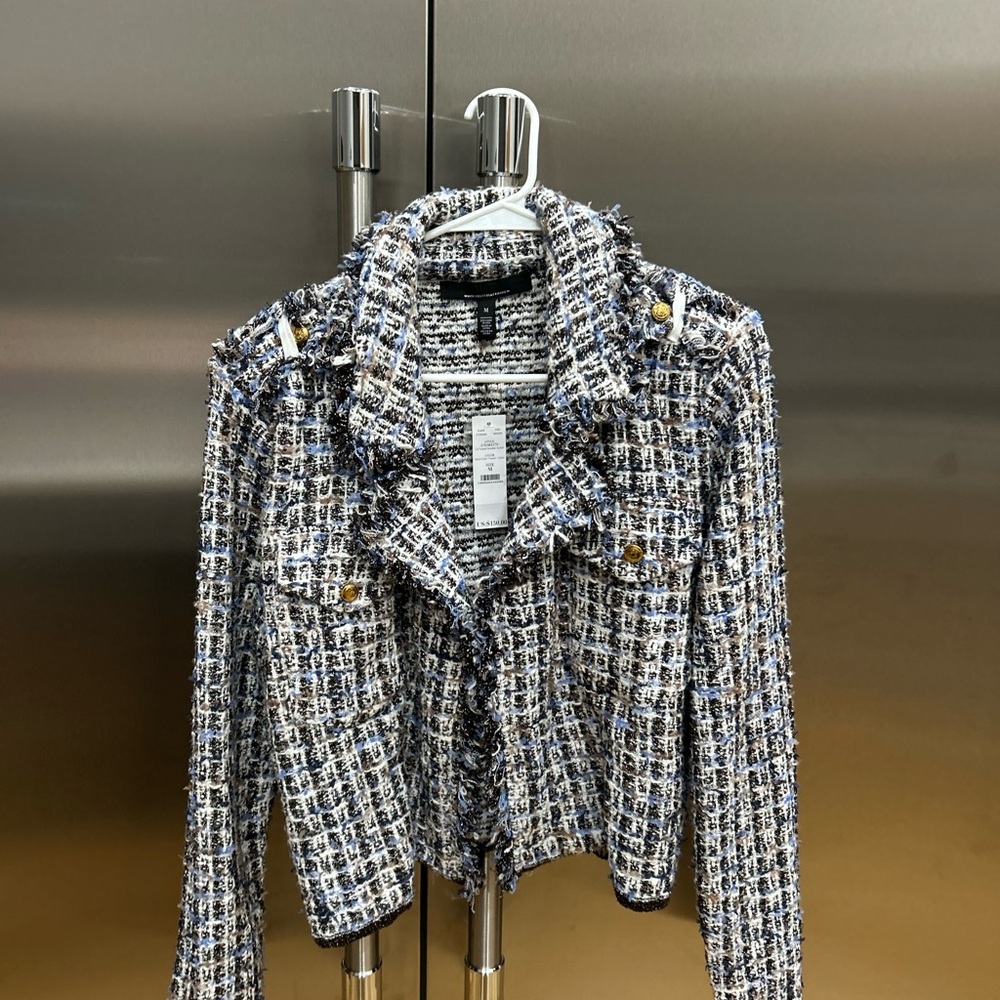 White House Black Market Blue and White Tweed Blazer